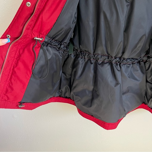 LAUREN RALPH LAUREN Red Down Fill Faux Fur Hood Cinch Waist Puffer Winter Jacket - Picture 13 of 14